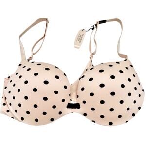 Victoria’s Secret Plunge Bra 34C Light Pink Black Polka Dot Padded Underwire NWT